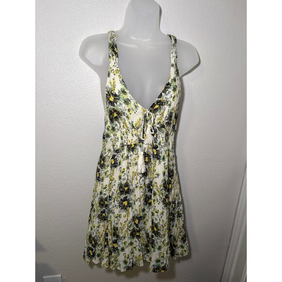 Free People Yellow & Black Floral Textured Mini Dress – Size M - Picture 3 of 13